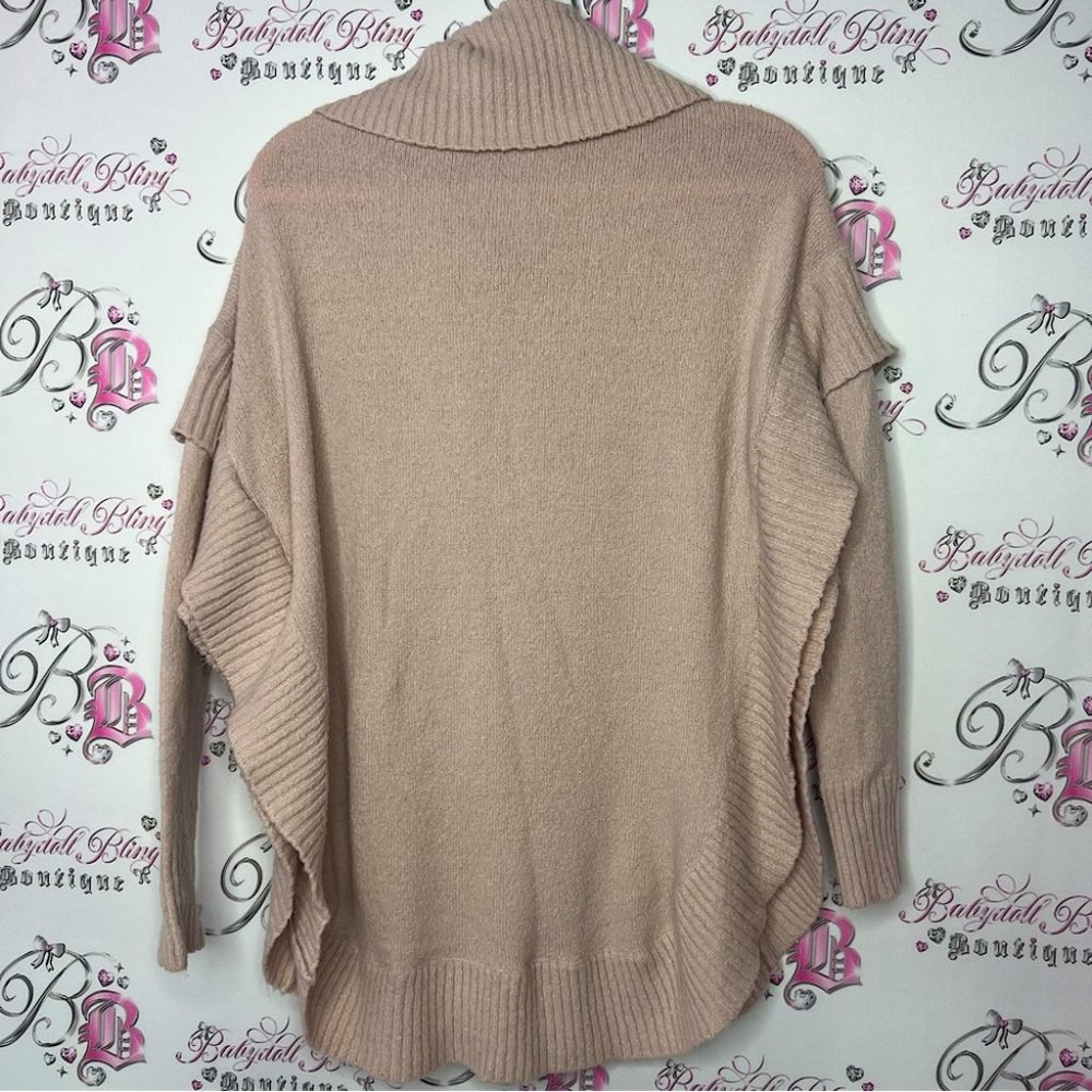 Beacan cove sweater turtleneck light pink blush pink knitted frill ruffle sides
